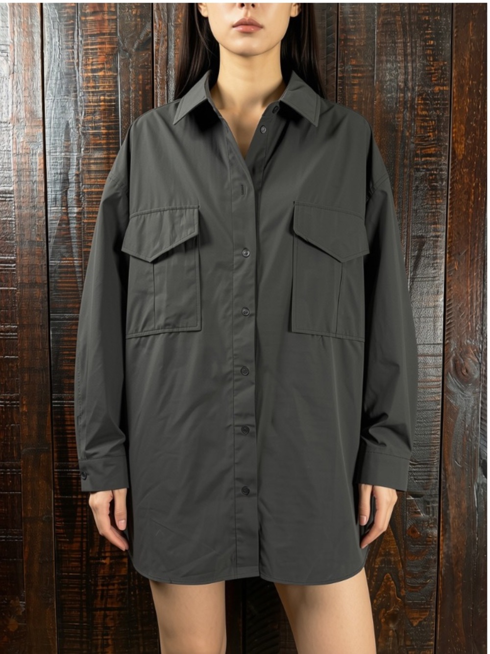 Streetwear Society Women’s Oversized Baggy Button-Up Shirt in Dark Gray